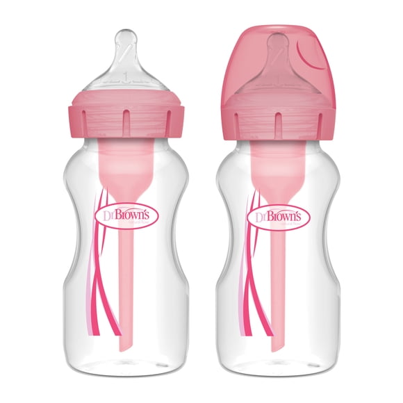 Pack 2 Mamaderas Anticólico Boca Ancha 270ml rosado