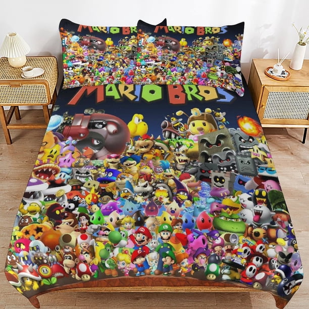 Super Mario Bedding Set for Kids Adults Soft Microfiber Duvet Cover Set with Zipper Closure