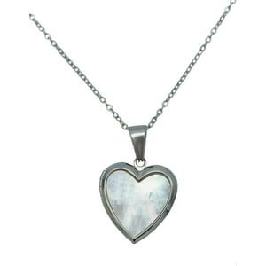 Elbauldejuma - Relicario Corazon Nacar Guardafoto Plateado Hipoalergénico