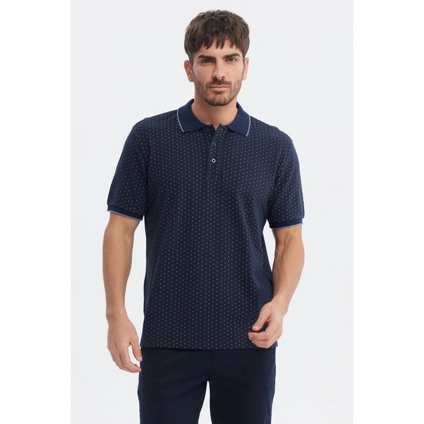Polera Hombre Pique Mini Print Azul Marino