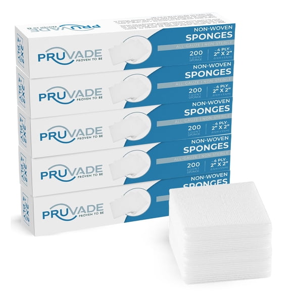 Almohadillas de gasa Pruvade, 4 capas, 2 x 2 pulgadas, tela no tejida, 1000 unidades