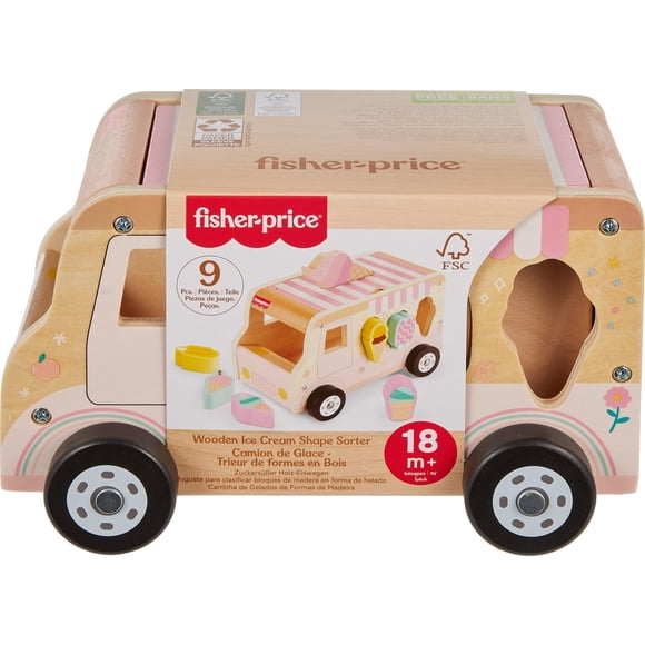 Set clasificador con forma de camión de helados de juguete Fisher-Price Wood 18+M