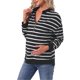 thumbnail image 1 of INSPIRE CHIC Blusa de Maternidad para Mujeres Camisa de Cuello Simulado de Algodón Cremallera Media Manga Larga Abertura Lateral Cuello Alto a Rayas Embarazo 2XL Raya Blanca, 1 of 6