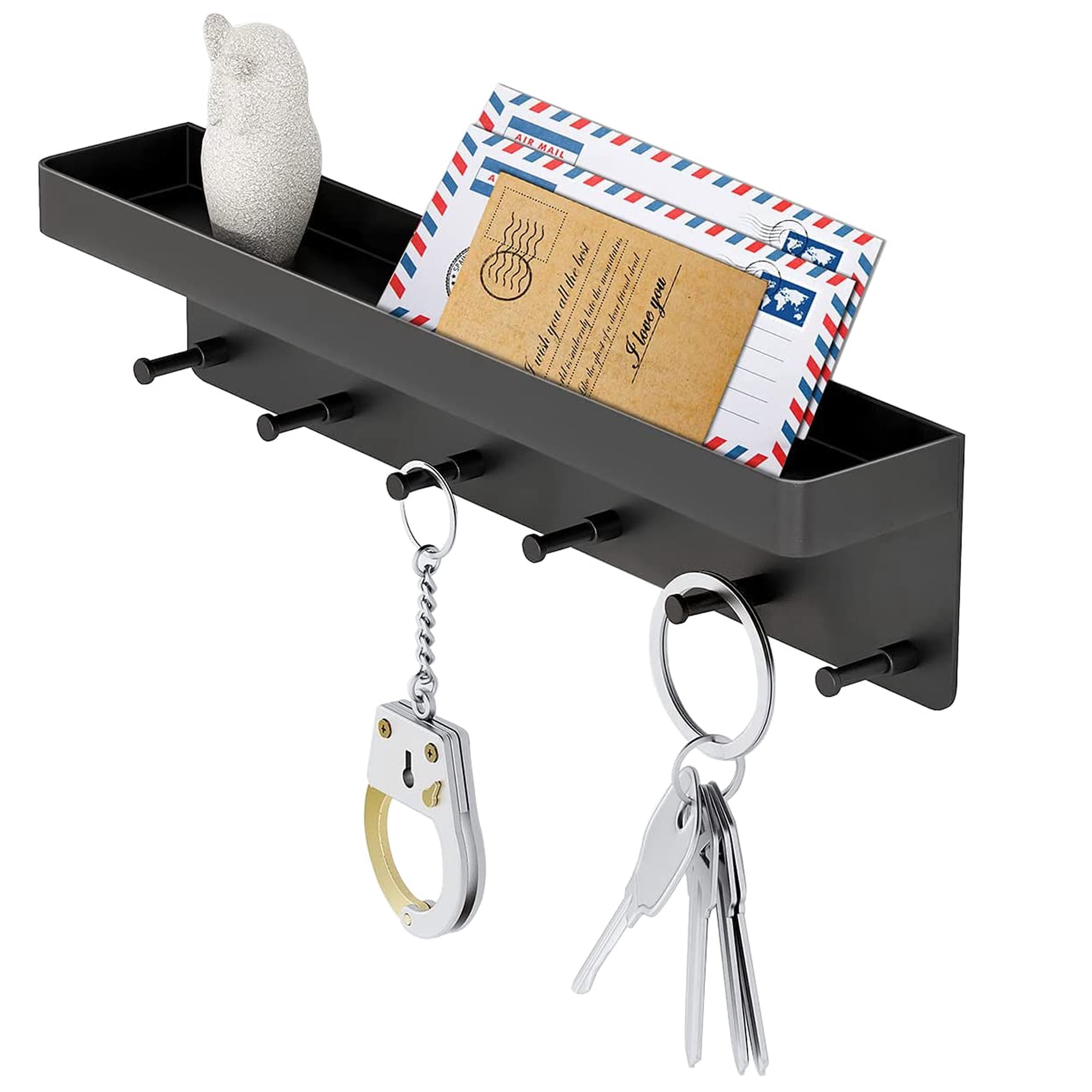 Soporte De Pared Para Llaves Mko Con Bandeja Organizadora De Correo, Color Negro