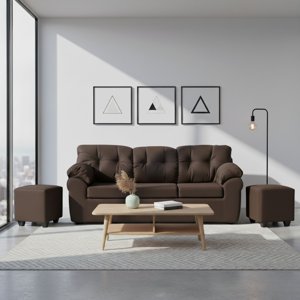 Deco Outlet Gm - Living Polonia 3C+2 Pouf Tela Chocolate