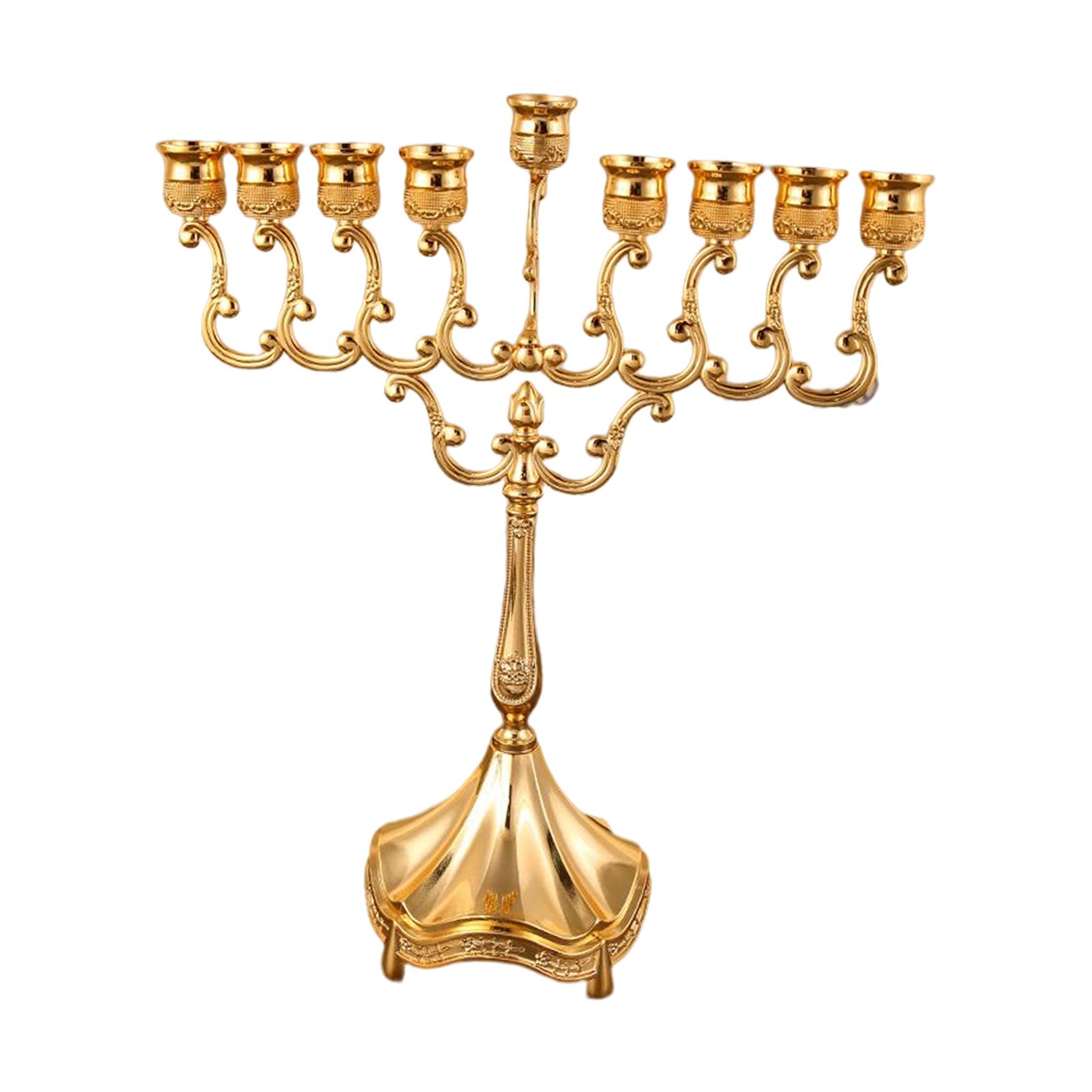 Magideal - Portavelas De 9 Ramas, Candelabros De Mesa, Candelabros De Metal, Hanukkah, Menorah Para Fiesta De Aniversario, Adorno De Decoración De Boda Dorado