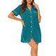 thumbnail image 1 of INSPIRE CHIC Camisón de Manga Corta para Mujer Regreso a Clases Camisa de Dormir con Botones y Cuello con Muesca Vestido de Estar en Casa Mini Mezcla de Algodón Suave M Verde Pavo Real, 1 of 6