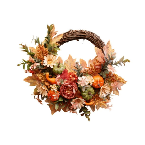 Corona artificial de otoño, corona de calabaza para otoño, decoración para el hogar, exterior, restaurante, interior y exterior, guirnalda de calabaza