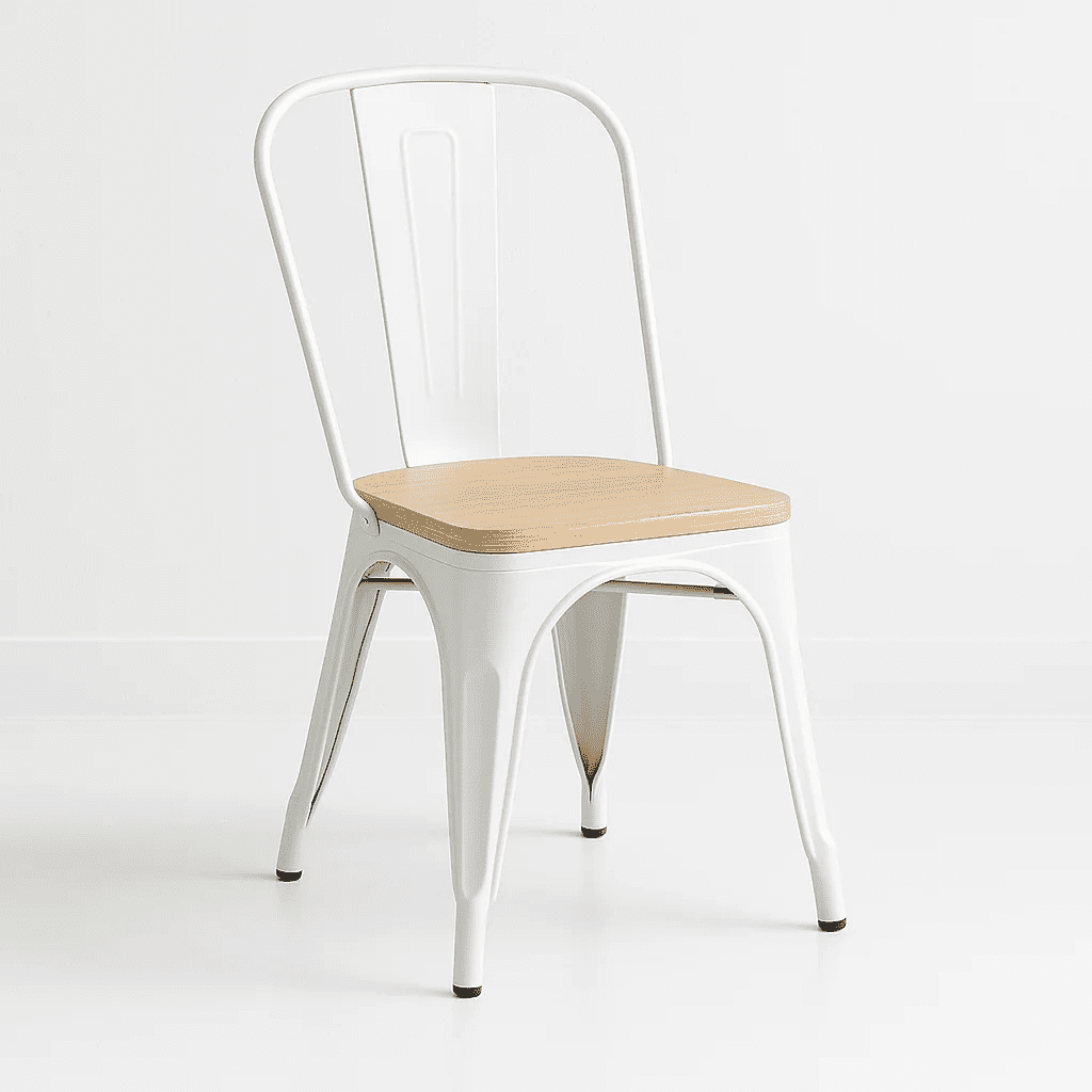 Klik Muebles - Silla Tolix Con Asiento De Madera Clara - Blanca