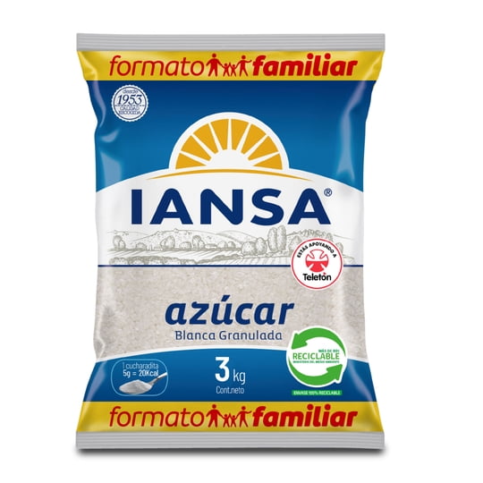 Azúcar Blanca Granulada Bolsa 3 Kg Iansa