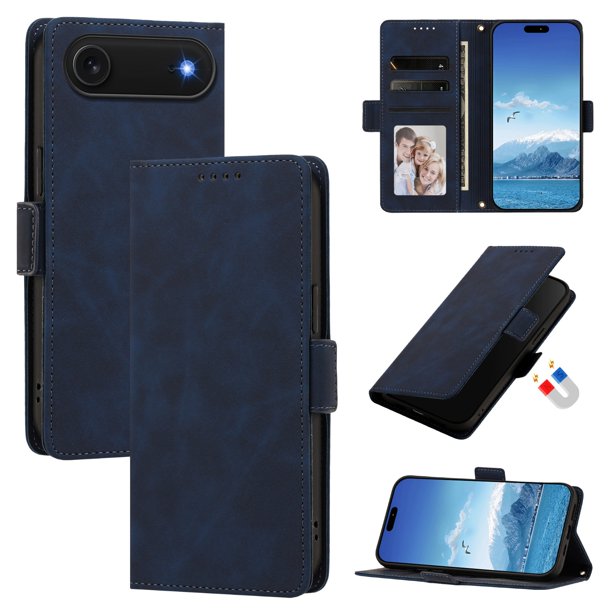 Funda Billetera Delgada para iPhone 17 Air con Ranuras y Soporte Azul oscuro