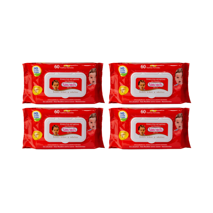 Simonds Industries - Pack 4 Toallitas Húmedas Simonds Baby Care 60un , Hipoalergénicas,