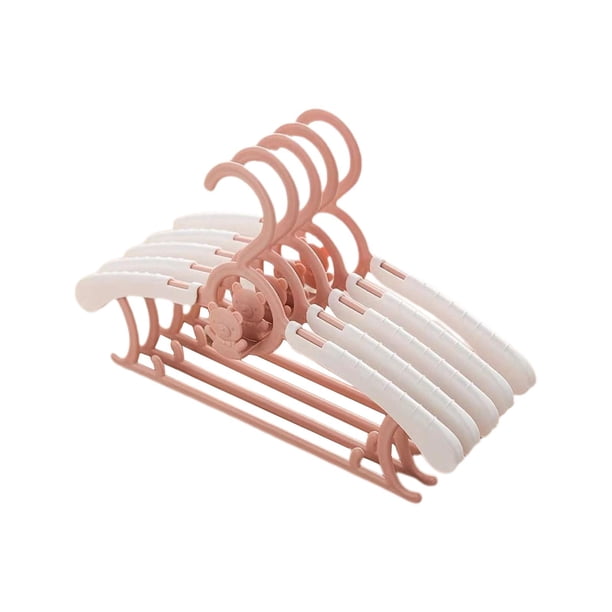 5 piezas Perchas para ropa para niños Ahorro de espacio Lavandería Percha para pantalones para bebés Perchas para bebés extensibles a prueba de viento rosa