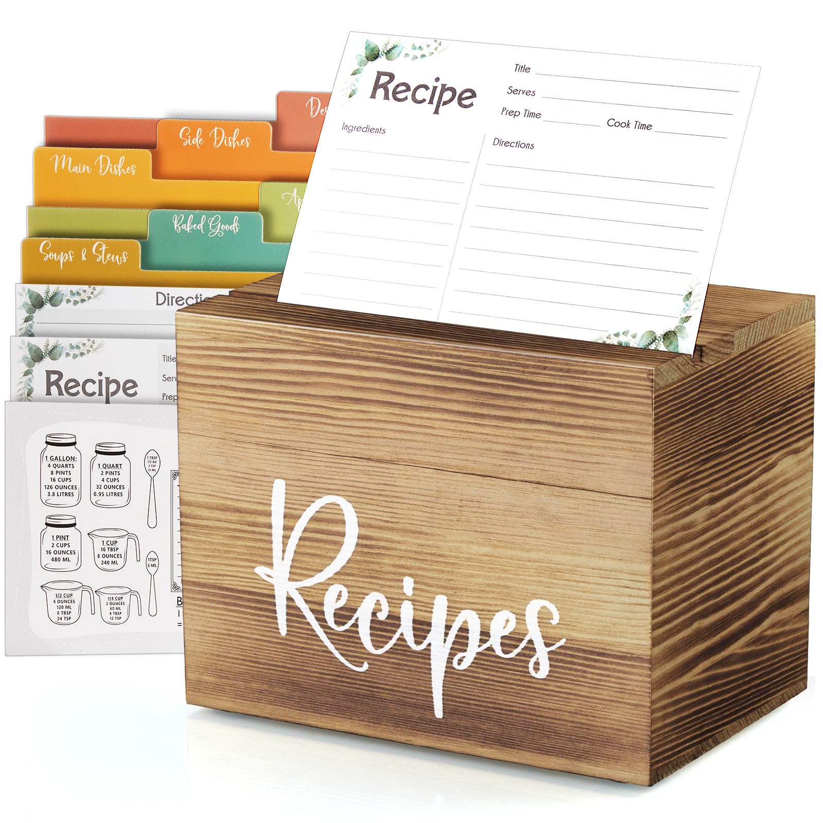 Caja De Recetas Drastar De Madera Rústica Con 100 Tarjetas De Recetas Y Separadores