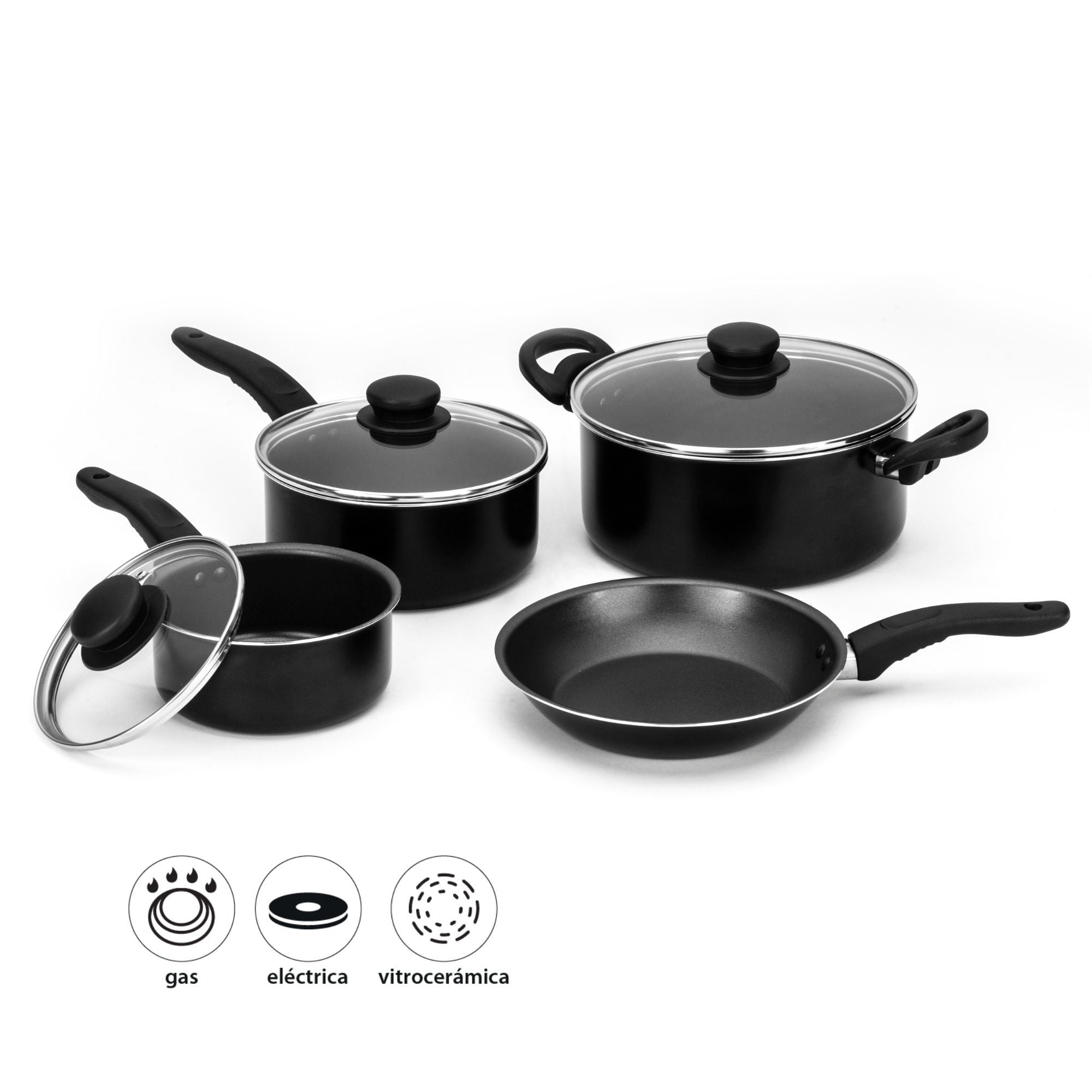 Haus - Batería De Cocina Aluminio 7 Piezas Color Negro