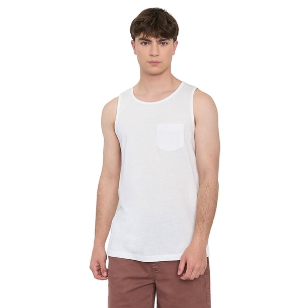 Polera Hombre Slub Bolsillo Sin Mangas Blanco Corona