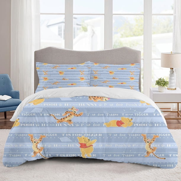 Pooh Bear Bedding Sets Cartoon Duvet Cover Lightweight 3 Piece Bet Sets for Kids Boys Girls