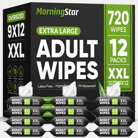 Toallitas Morning Star 720 para adultos, 12 paquetes, extra grandes
