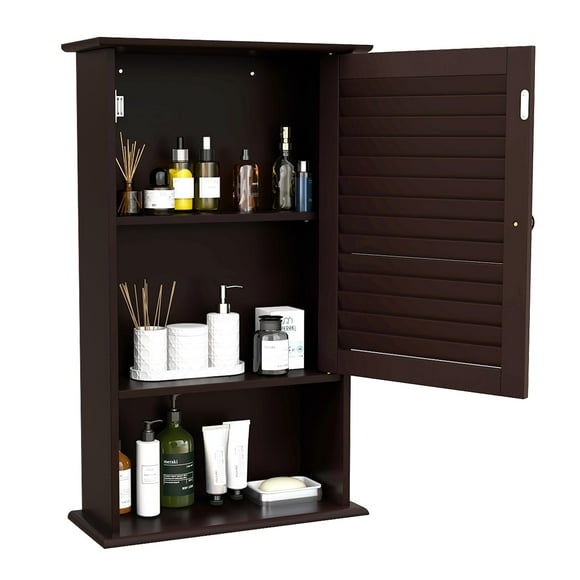Armario de pared COSTWAY de gran capacidad con puerta tipo persiana, color marrón