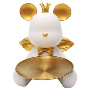 Magideal - Bandeja De Almacenamiento De Escultura De Oso, Figurita Decorativa De Resina Creativa Y Elegante, Estatua De Pie, Ornamento Para La Entrada Del Gabine Blanco
