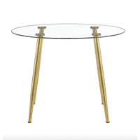 Habita2 Chile - Mesa Redonda Minimalista Dorada De Vidrio 80Cm - Estructura Gold