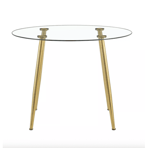 Habita2 Chile - Mesa Redonda Minimalista Dorada De Vidrio 80Cm - Estructura Gold