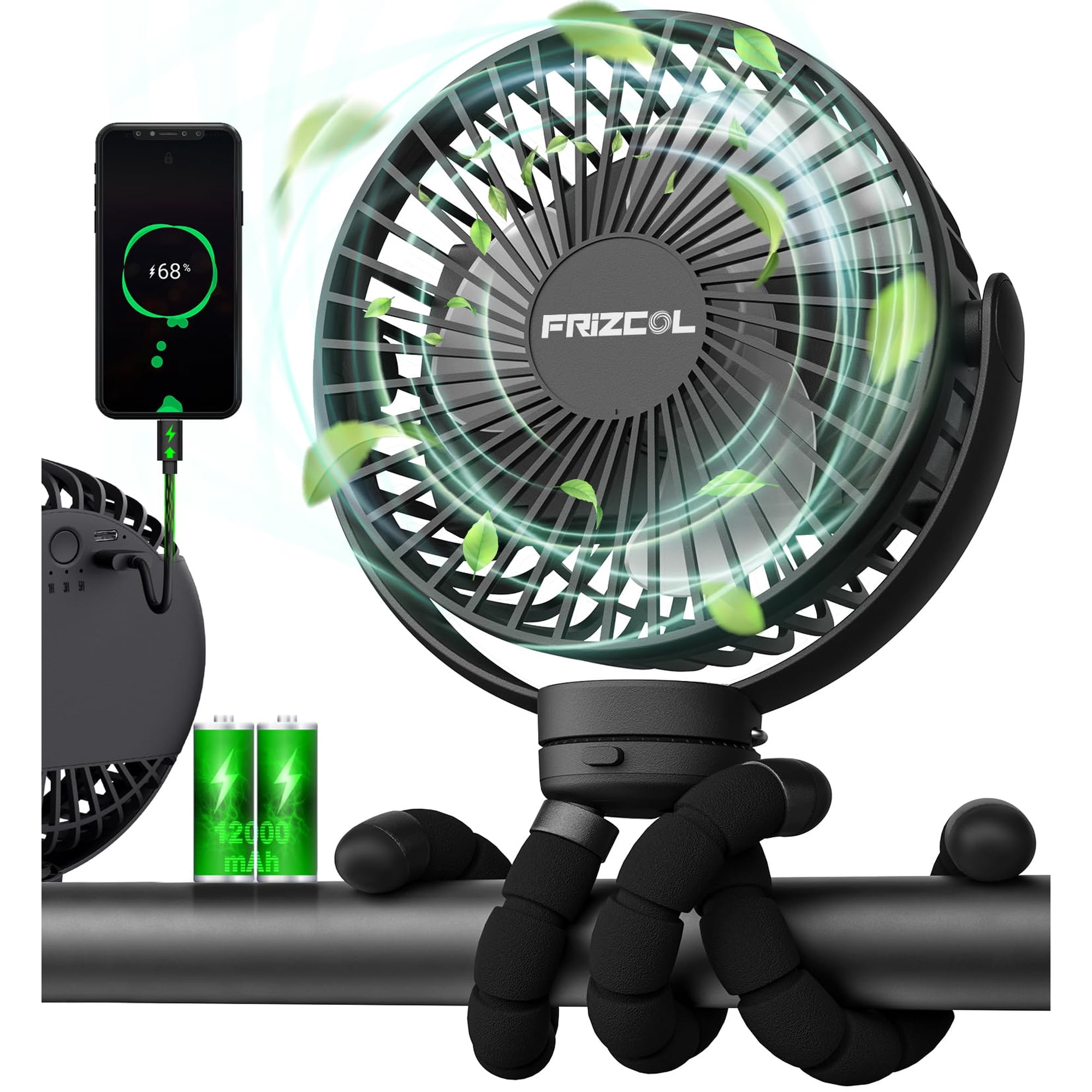 Ventilador Portátil Para Cochecito Frizcol 12000mah Con Power Bank 65h