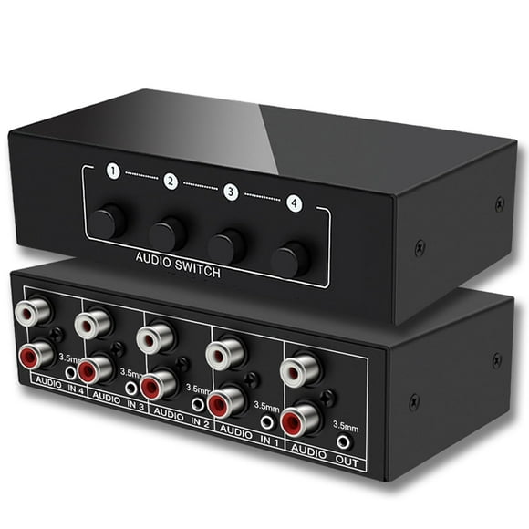 Interruptor de audio FlyRoadUp 4 entradas 1 salida A/B Aux 3.5 mm + RCA L/R