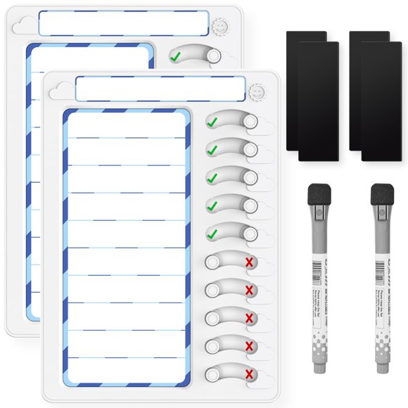 Chore Chart KAQUBE de borrado en seco para niños, paquete de 2 unidades, blanco y azul