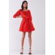 thumbnail image 5 of Vestido Mini con Cuello Barco, Volantes, Mangas Midi, Cintura con Lazo y Botones en la Parte Delantera, Color Rojo Fuego, 5 of 5