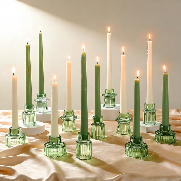 Portavelas de vidrio verde con ribete - Pack de 12 Turvono