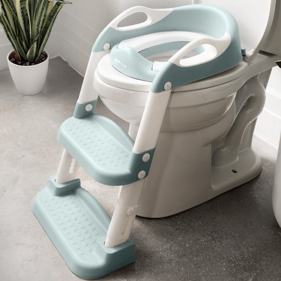 Asiento de entrenamiento para ir al baño Jool Baby con escalera ajustable color aqua