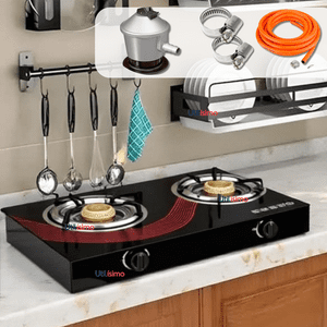 Line - Cocina Encimera A Gas Licuado Vidrio 2 Platos + Kit De Instalación Cocinilla Negro