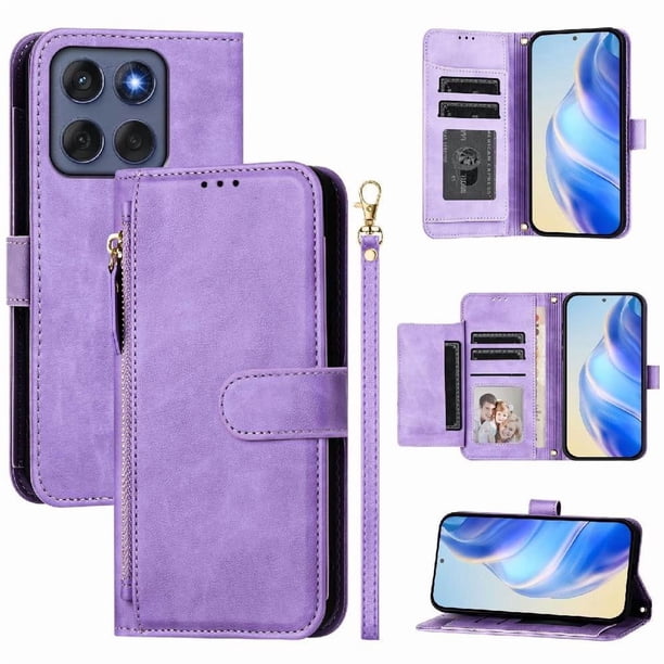 FOXDOCK Funda Tipo Cartera para iPhone 17 Pro Cuero PU con Cremallera y Correa de Muñeca, Ranuras para Tarjetas, Soporte Plegable, Cierre Magnético