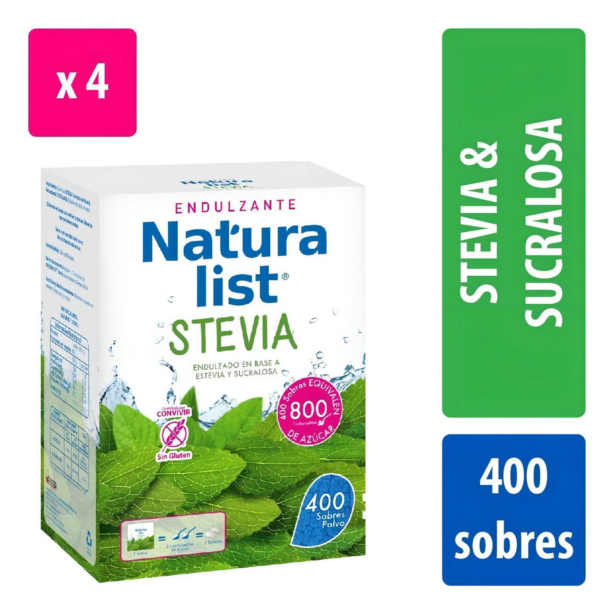 Prater - Pack 4 Unidades De Naturalist Stevia & Sucralosa 400 Sobres