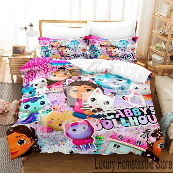Gabbys Dollhouse Bedding Set Duvet Cover Comforter Pillowcase Boys Girls Adults Bedroom Bed Sheets