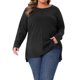 thumbnail image 1 of Agnes Orinda Conjuntos de Halloween Camisetas de Mujer Tallas Grandes Costuras Expuestas Abertura Lateral Dobladillo Alto Bajo Blusas Cuello Redondo Manga Larga Camiseta Casual 4X Negro, 1 of 6