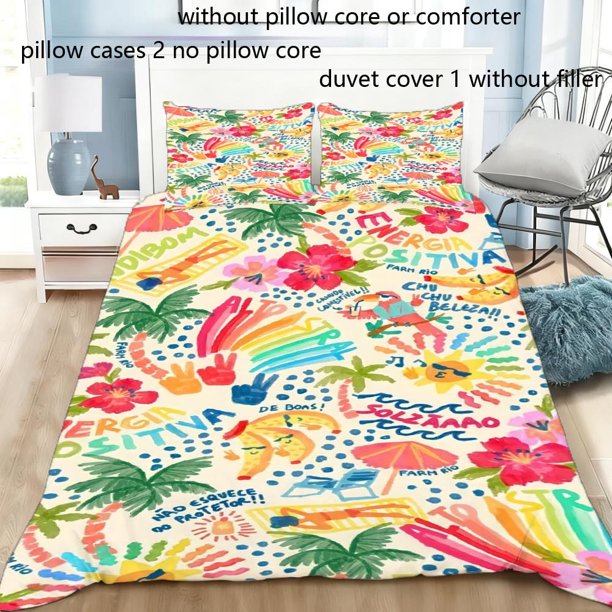 Tropical Joy Pattern Duvet Cover Set Perfect for Creating a Festive Atmosphere in The Home Bedroom Includes 1 Duvet Cover And 2 Pillowcases Features Vintage Pri