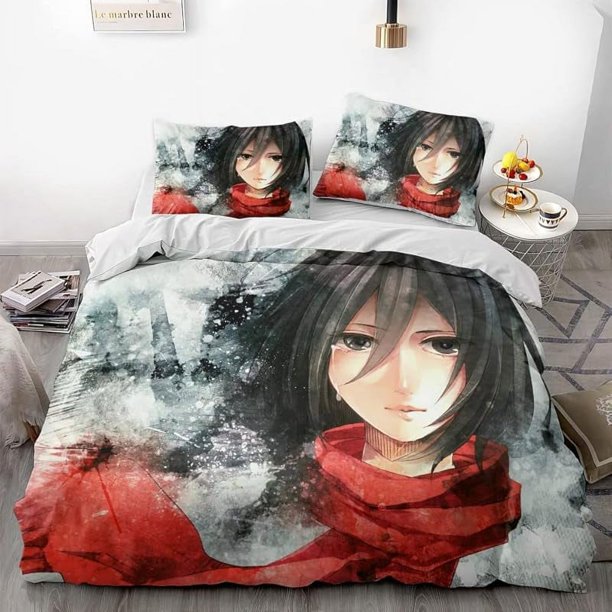 Att-ack on Gi-ant Eren L-evi Ani-me Soft 3D Pri-nted Du-vet Cover -Bedd-ing Set with Co-mforte-r Cover-