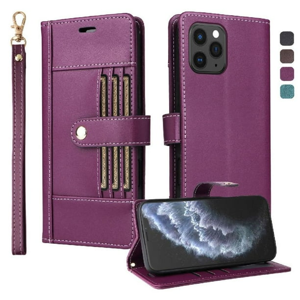 FOXDOCK Funda tipo Cartera para iPhone 13 Pro – Cubierta de Cuero PU con Múltiples Ranuras, Bolsillo para Efectivo y Correa de Muñeca