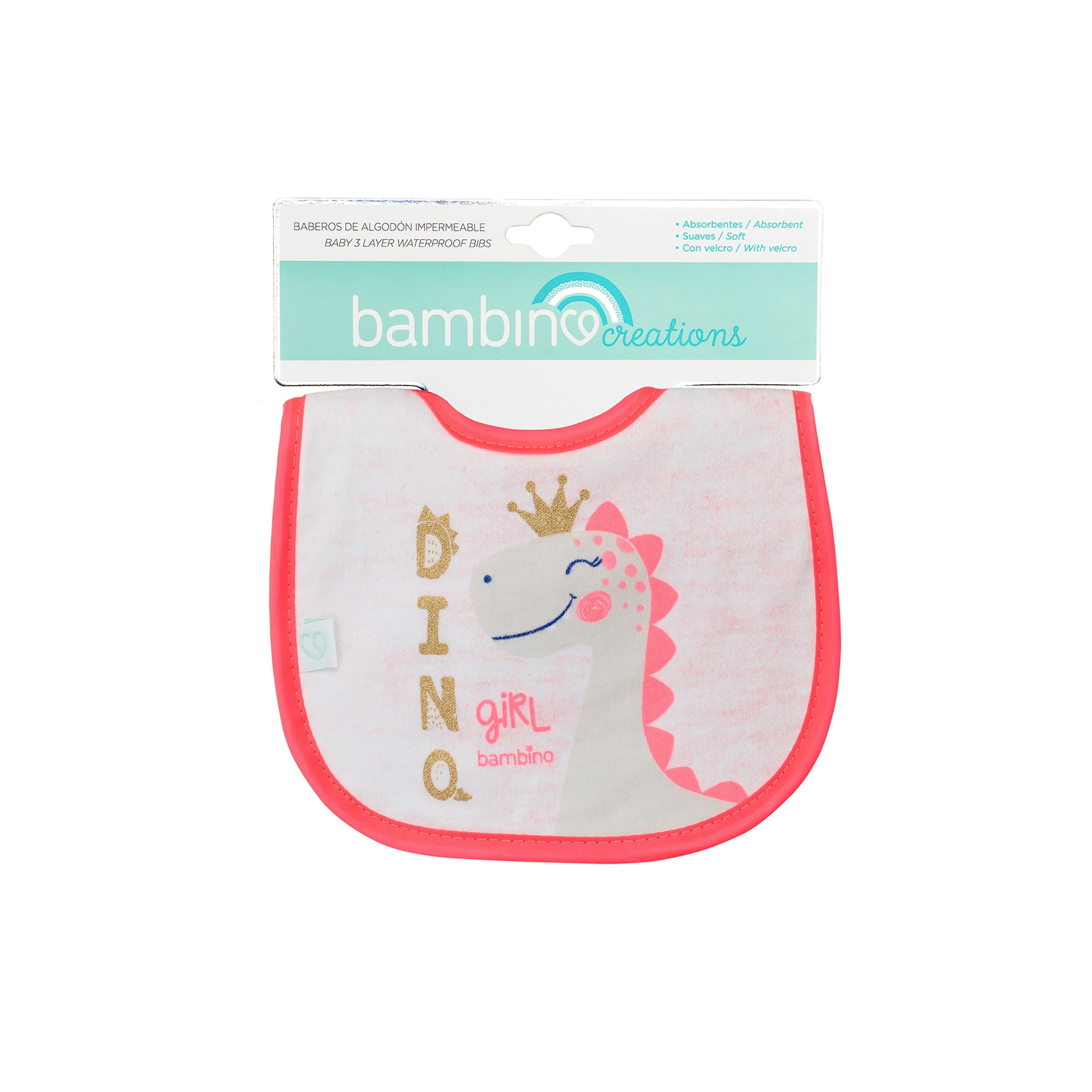 Babero De Algodón Impermeable Bambino Dino Fucsia
