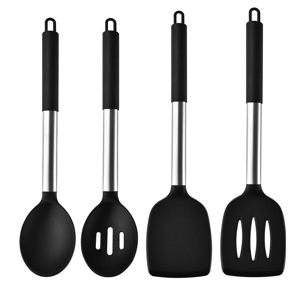 Xusx111 - Conjunto De Cuchara De Espátula De Silicona, 4 Pcs Conjunto De Cuchara De Espátula De Utensilios De Cocina De Silicona Con Mango De Acero Inoxidable, Torneros De Cocina Libres De Bpa Para Fr