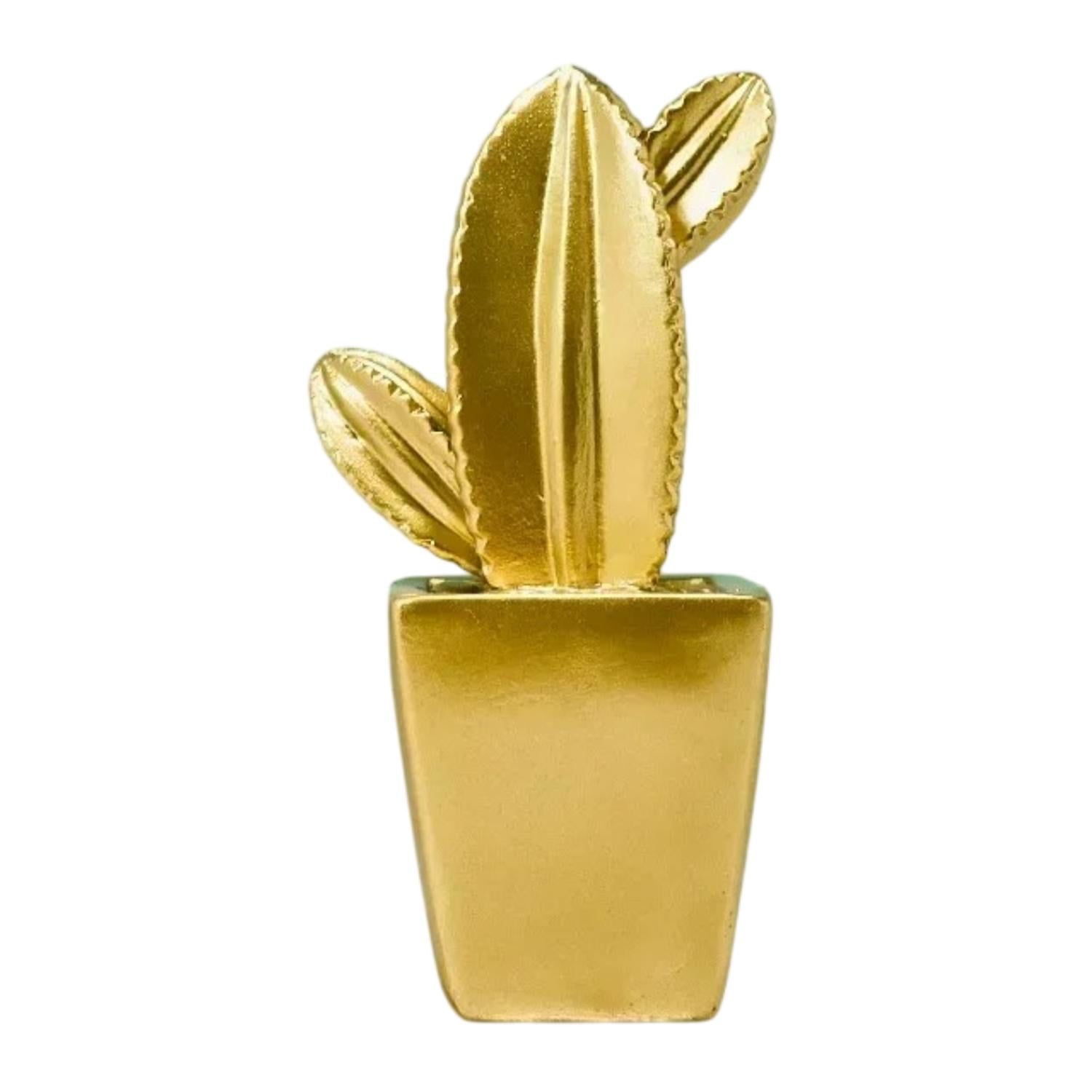 Fliperex - Adorno Cactus De Resina Dorado Decoracion Mesa Oficina D2 Dorado