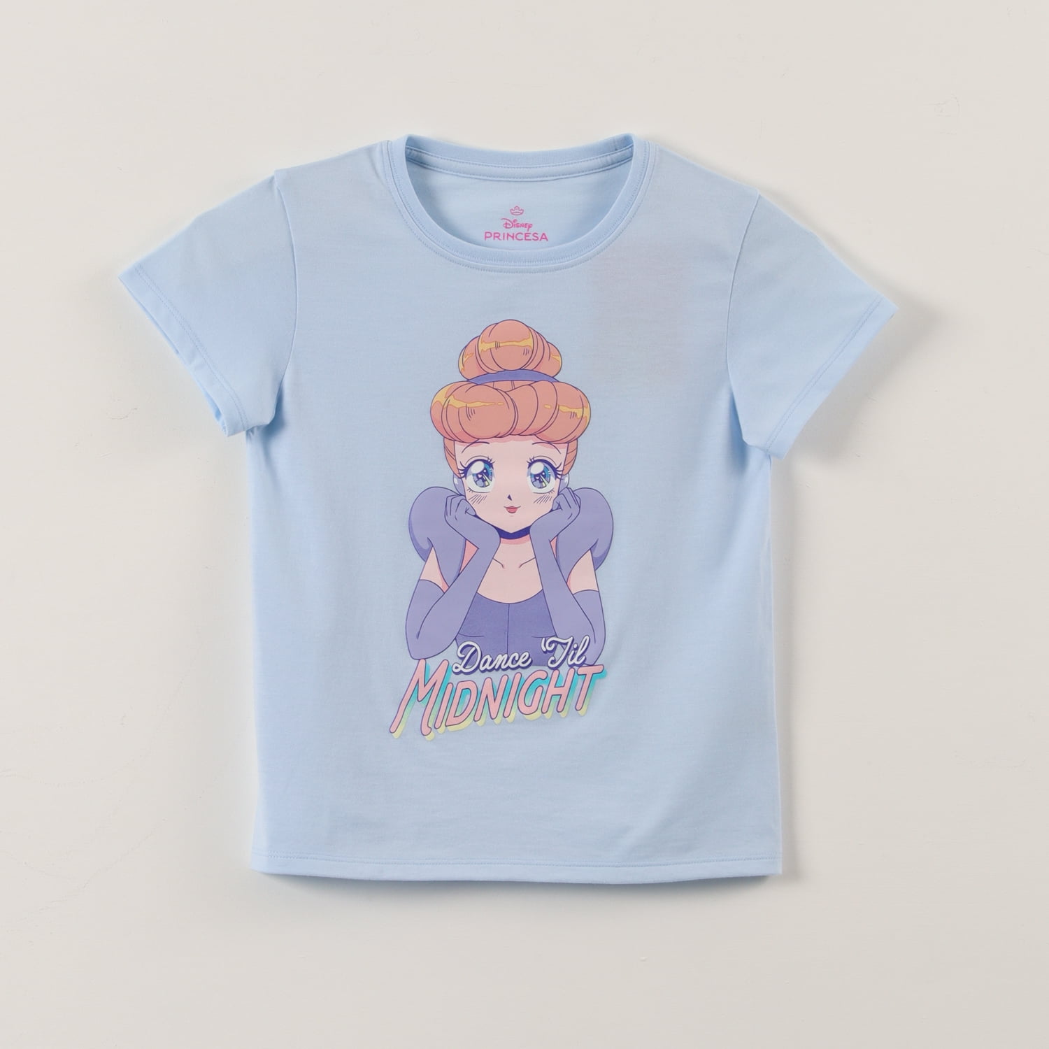 Polera Manga Corta Niña Cenicienta Princesas Celeste Disney