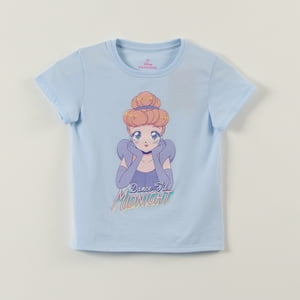 Polera Manga Corta Niña Cenicienta Princesas Celeste Disney
