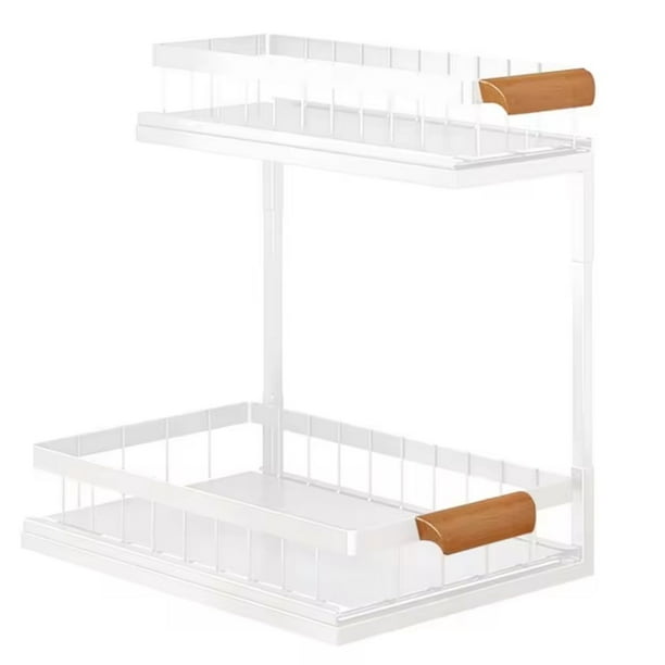 Organizador Multiusos para Cocina o Baño de Acero al Carbono – 2 Niveles Deslizantes, Compacto y Resistente, Ideal para Cocina, Baño y Lavandería – Fácil Montaje, Color Blanco – Chic Haus"