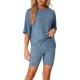 thumbnail image 1 of INSPIRE CHIC Conjunto de chándal de punto acanalado suave para mujer, camiseta de manga corta, pantalones cortos, ropa de estar, ropa de dormir XL Azul, 1 of 6
