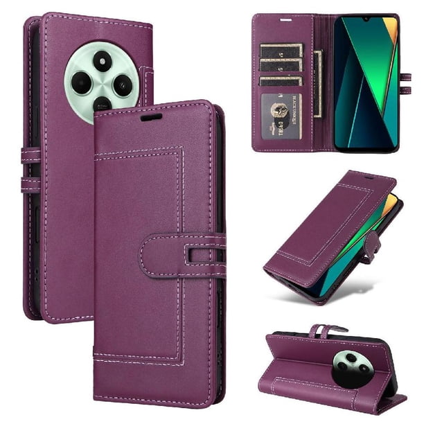 Premium Wallet Case for Xiaomi Redmi 14C with Card Slots & Kickstand, Flip Cover Purple
