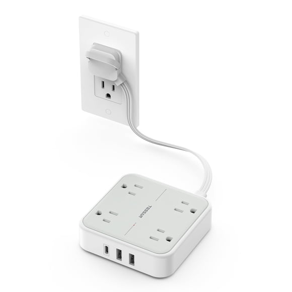 Regleta TESSAN 30 cm con enchufe plano 4 tomacorrientes y 3 puertos USB
