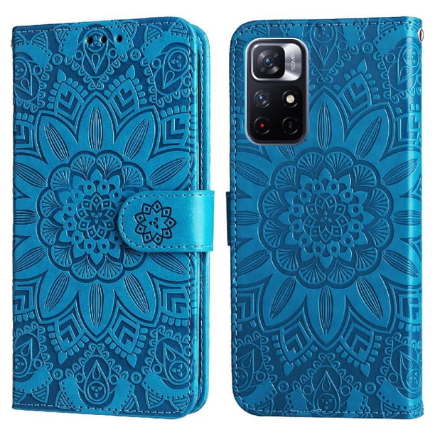 Funda tipo cartera FOXDOCK para Xiaomi Poco M4 Pro 5G , diseño girasol en relieve, cuero PU, cierre magnético, soporte y tarjetero